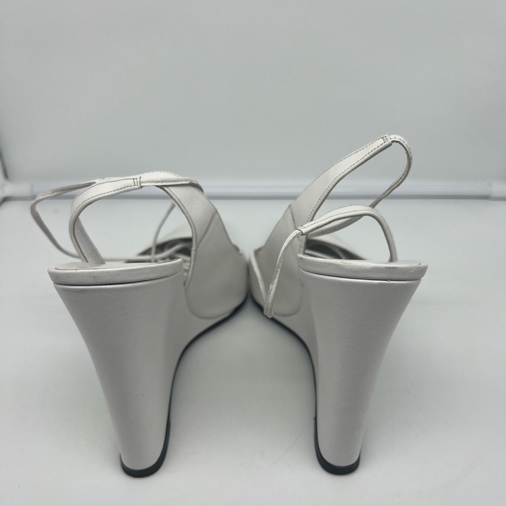 BY FAR Vaughn White Nappa Leather Wedge Gladiator Lace Up Pointed Heels sz 40 - Picture 12 of 13